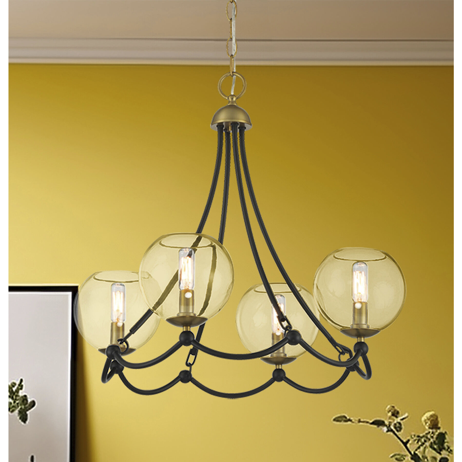 Vantage Kearney Park 4 Light 23 inch Coal and Soft Brass Chandelier Ceiling Light