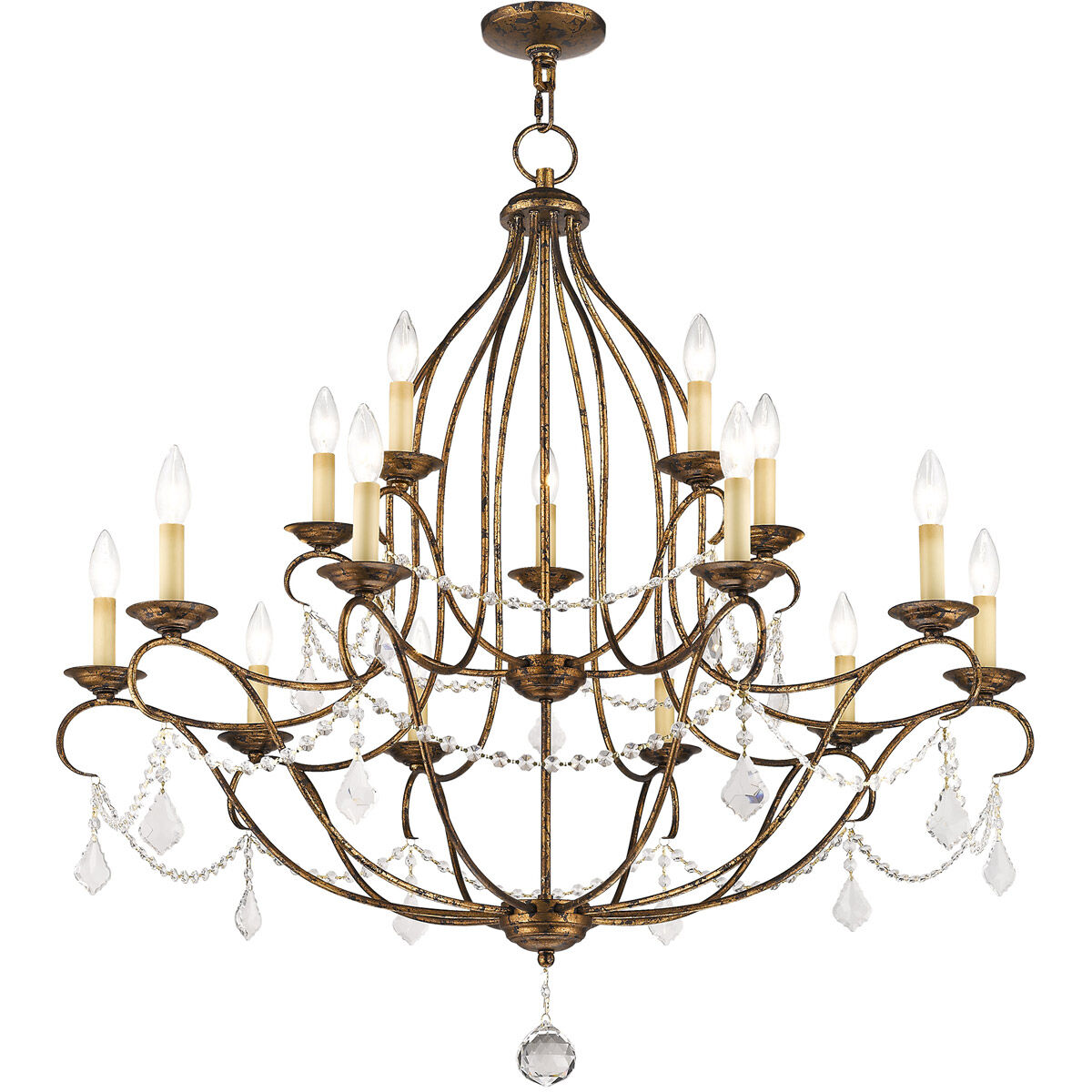 Chesterfield 15 Light 38 inch Hand Applied Venetian Golden Bronze Chandelier Ceiling Light