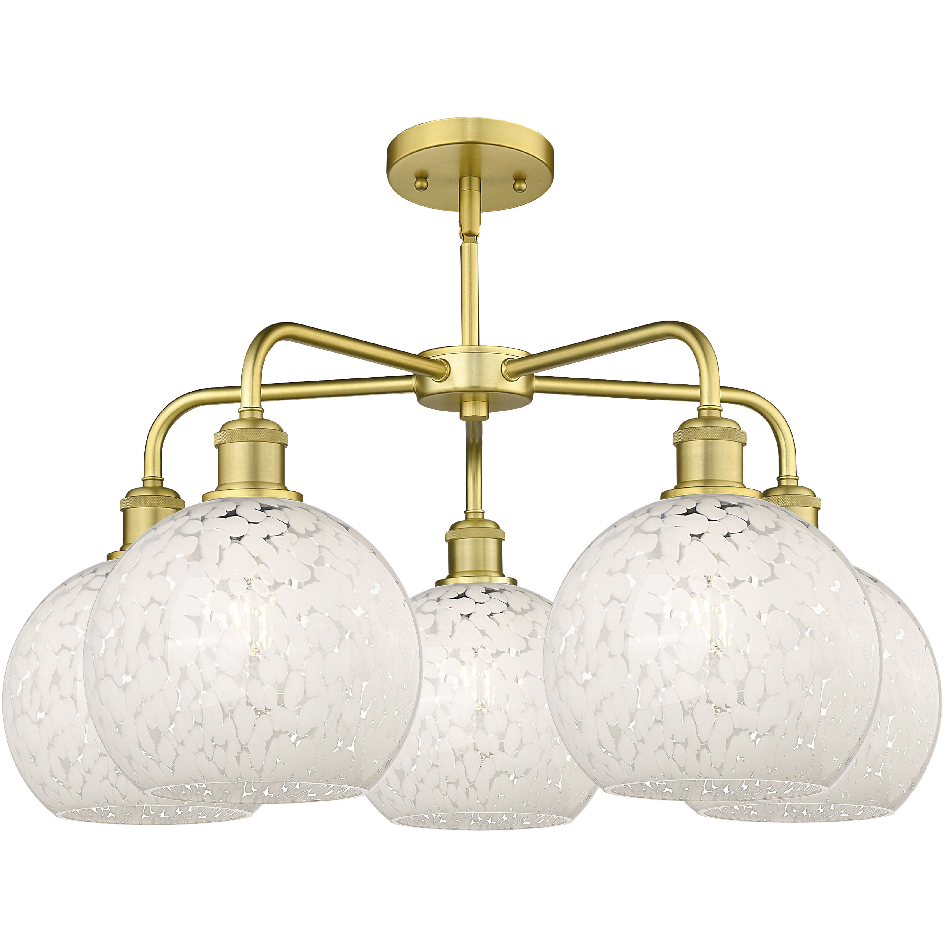 Ballston White Mouchette 5 Light 26 inch Satin Gold Stem Hung Chandelier Ceiling Light