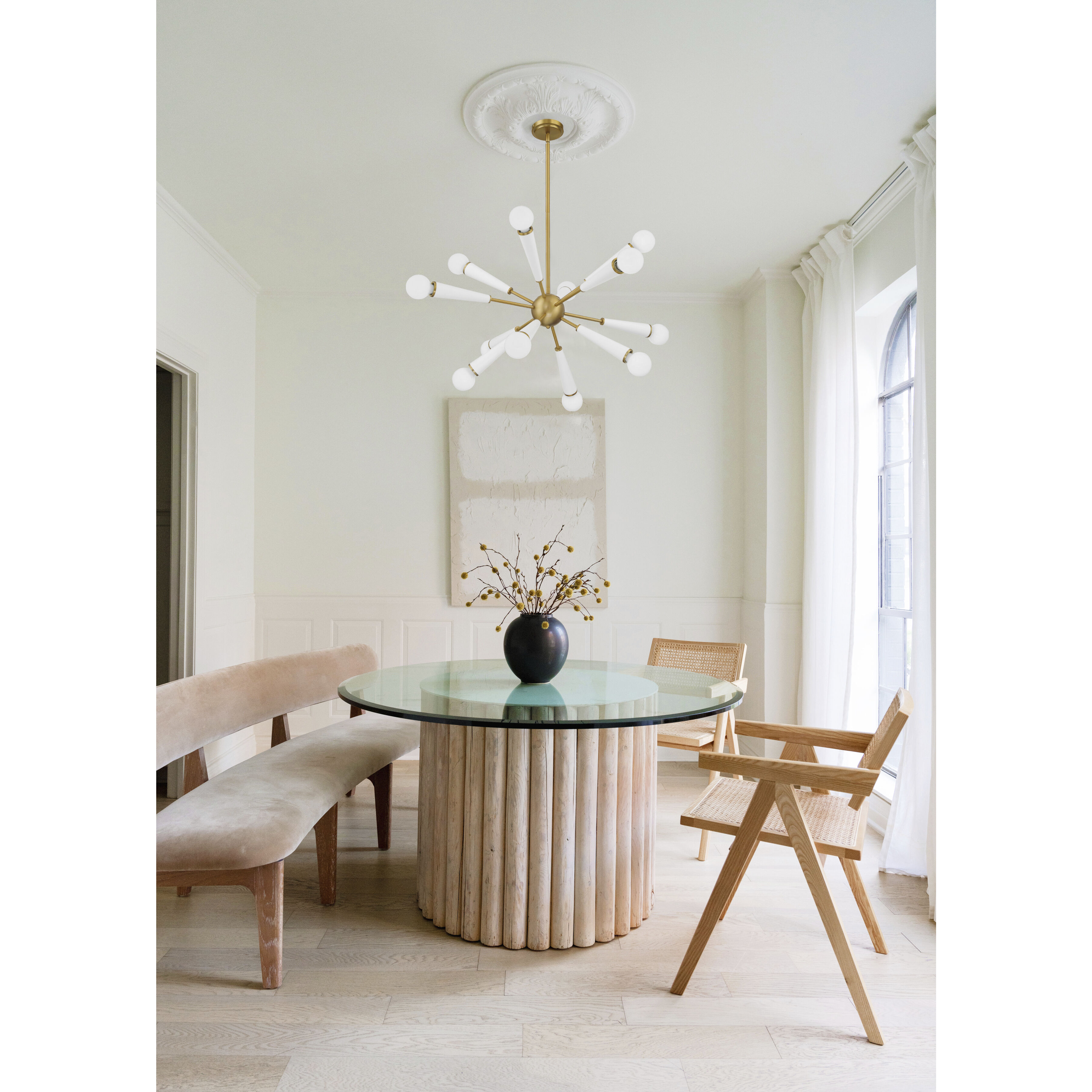 Zodiac 12 Light 34 inch Aged Brass and Matte White Chandelier Ceiling Light