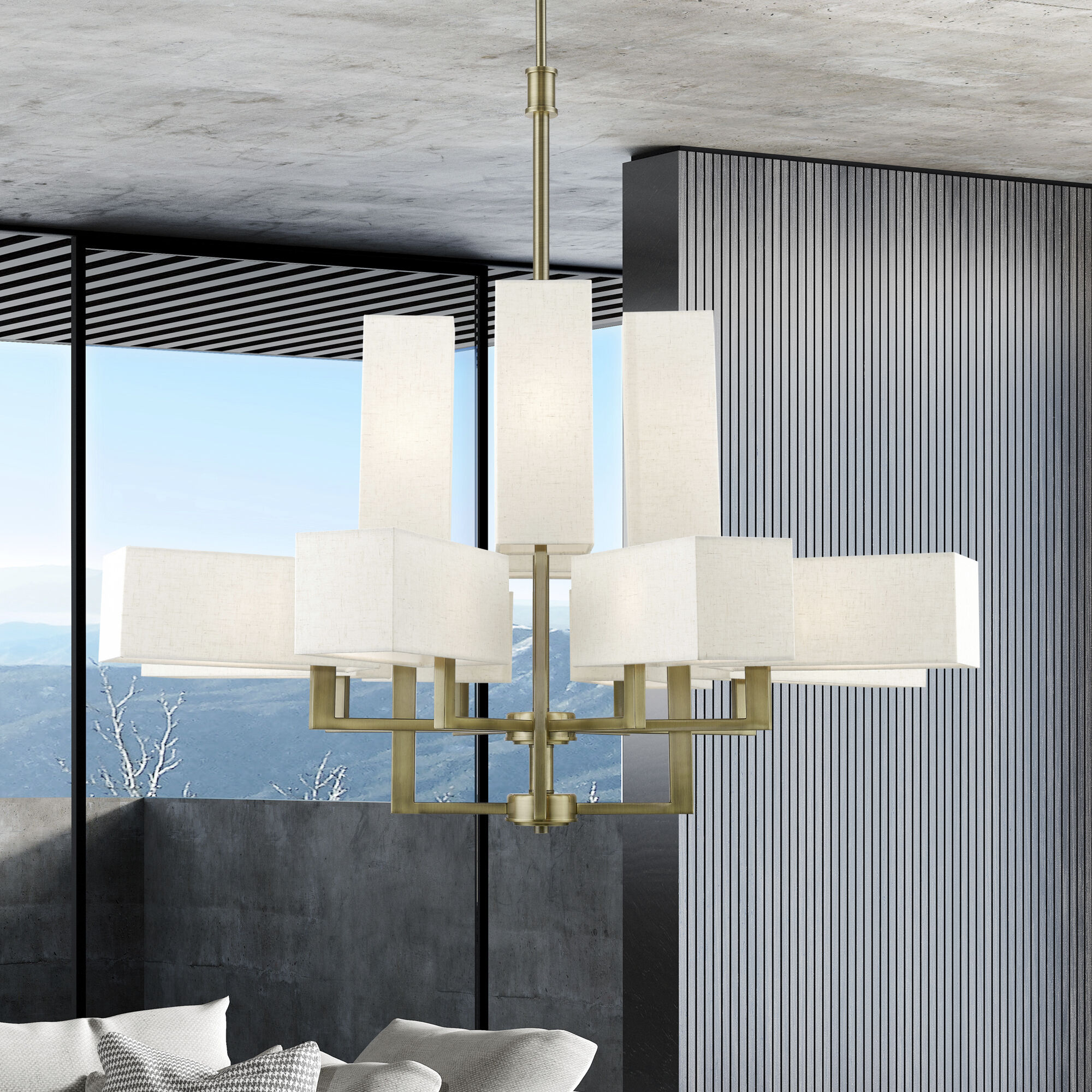 Rubix 12 Light 44 inch Antique Brass Foyer Chandelier Ceiling Light, Extra Large