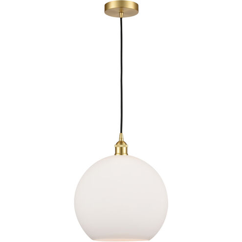 Edison Athens LED 11.75 inch Satin Gold Mini Pendant Ceiling Light in Matte White Glass