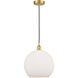 Edison Athens LED 11.75 inch Satin Gold Mini Pendant Ceiling Light in Matte White Glass