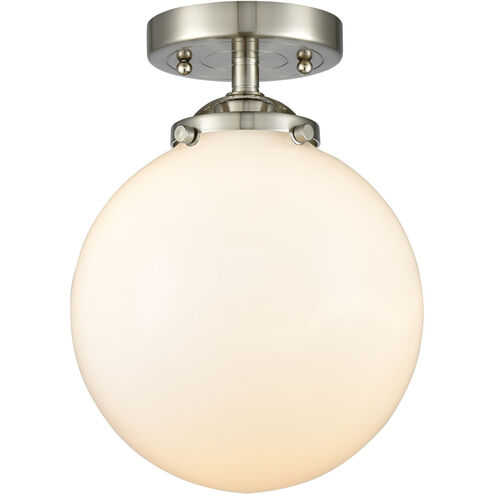 Nouveau Large Beacon 1 Light 8 inch Brushed Satin Nickel Semi-Flush Mount Ceiling Light in Matte White Glass, Nouveau