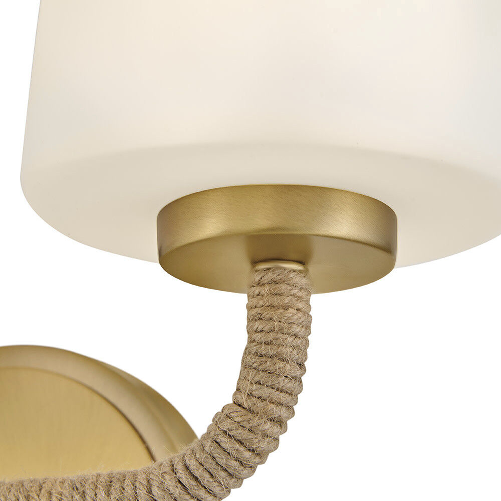 Kline 2 Light 14.25 inch Lacquered Brass with Natural Vanity Light Wall Light in Etched Opal, Small