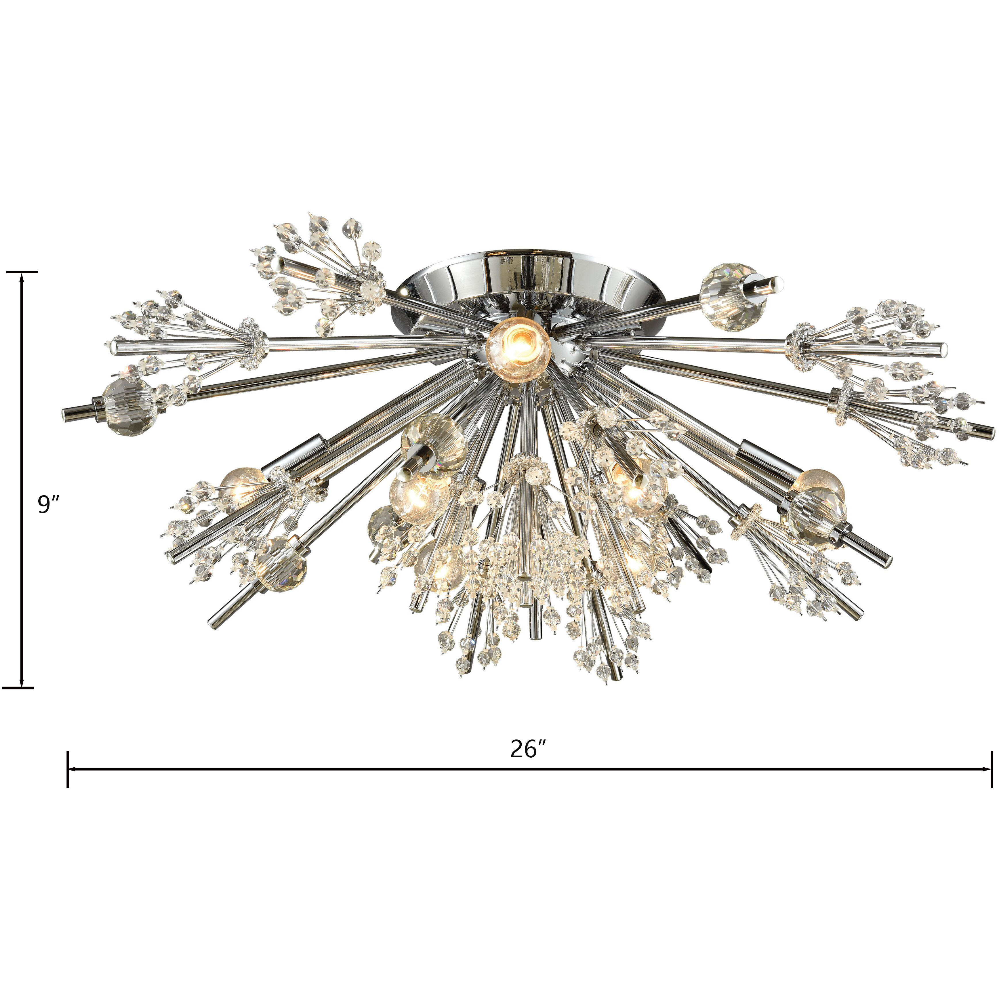Starburst 8 Light 26 inch Polished Chrome with Clear Semi Flush Mount Ceiling Light