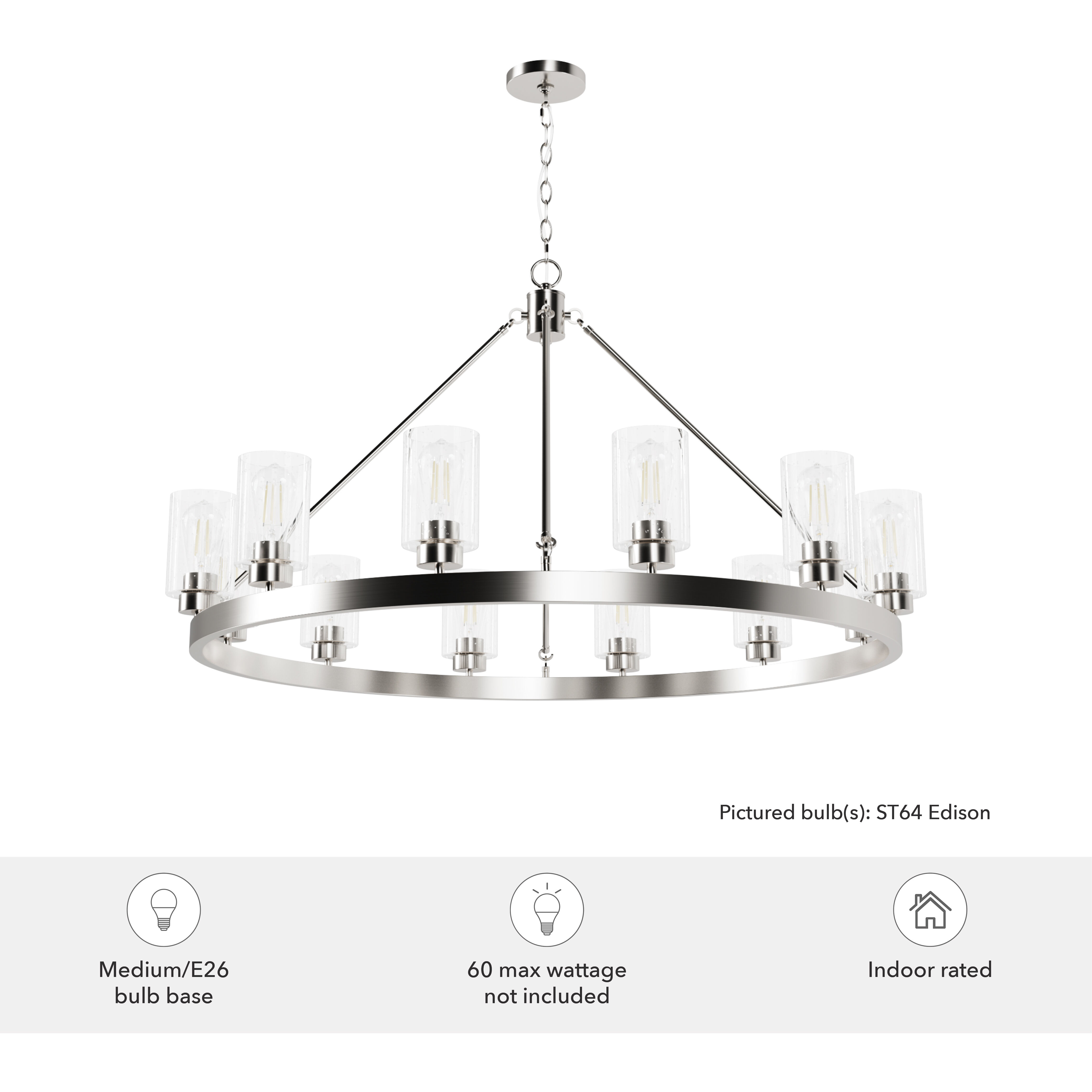 Hartland 12 Light 44 inch Brushed Nickel Chandelier Ceiling Light, Extra Large