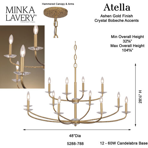 Atella 12 Light 48 inch Ashen Gold Chandelier Ceiling Light