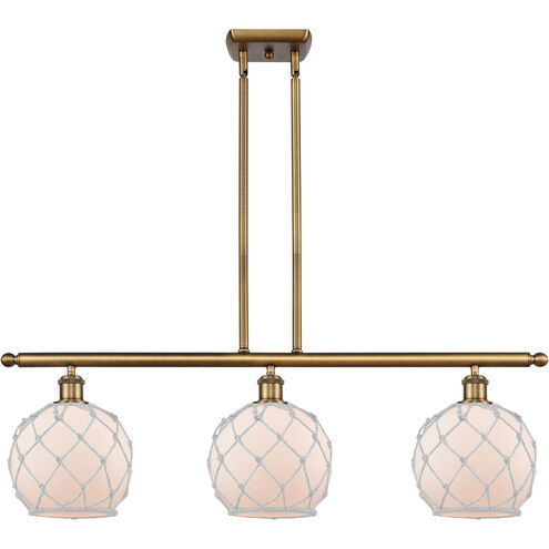 Ballston Farmhouse Rope LED 36 inch Brushed Brass Island Light Ceiling Light in White Glass with White Rope, Ballston