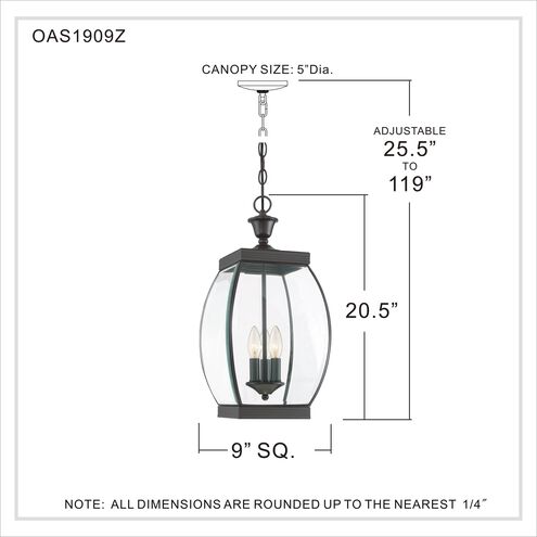 Oasis 3 Light 9 inch Medici Bronze Outdoor Hanging Lantern
