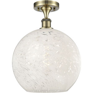 Ballston White Mouchette 1 Light 12 inch Antique Brass Semi-Flush Mount Ceiling Light