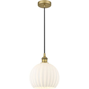 Edison White Venetian 1 Light 10 inch Brushed Brass Cord Hung Mini Pendant Ceiling Light
