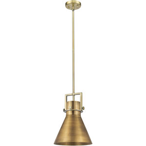 Newton Cone 1 Light 10 inch Brushed Brass Stem Hung Pendant Ceiling Light