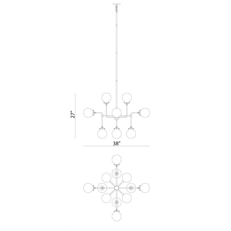 Particles 12 Light 38 inch Black and Chrome Pendant Ceiling Light in Chrome and Opal Glass