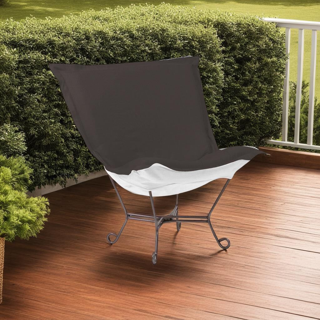 Puff Titanium Frame with Seascape Charcoal Outdoor Scroll Chair with Cover