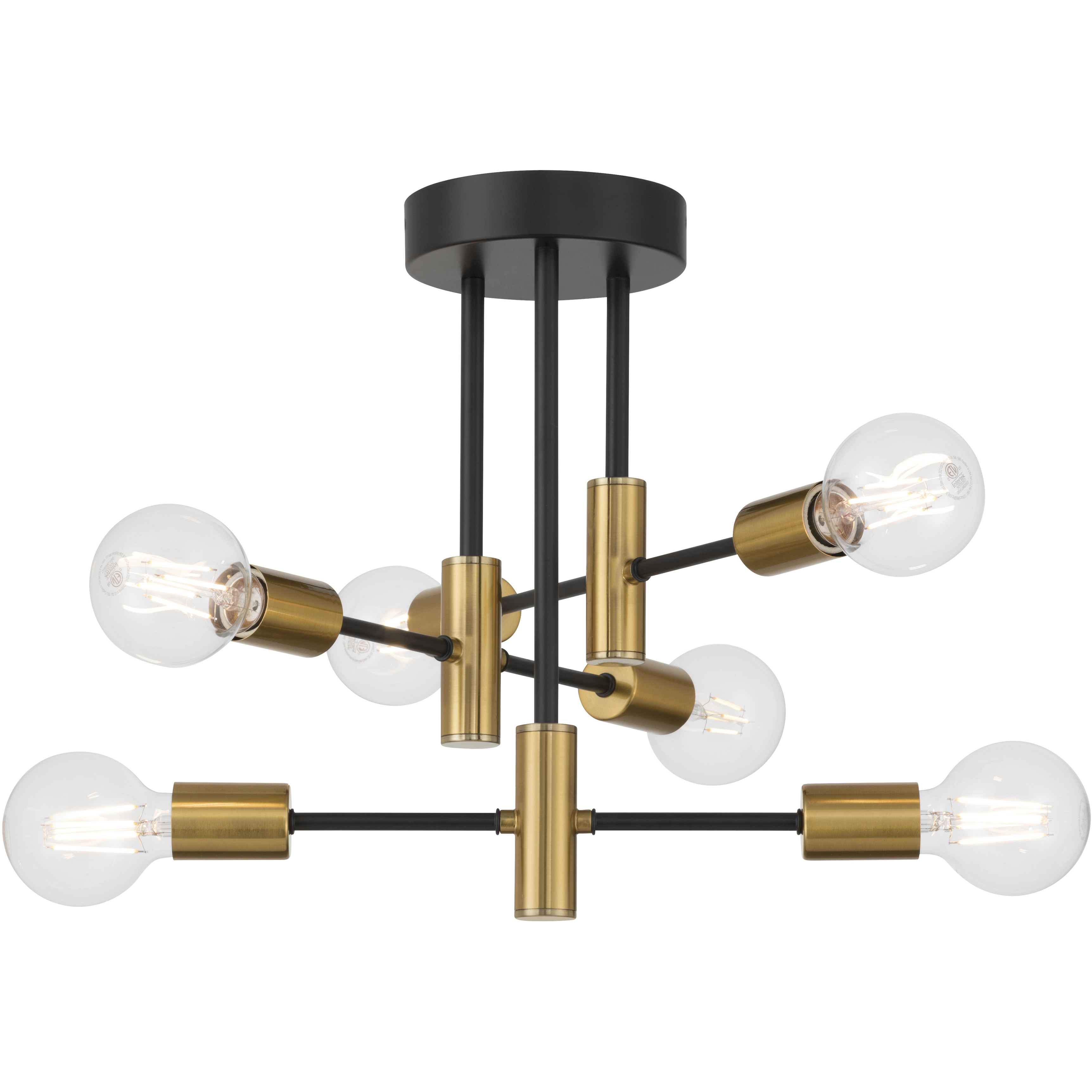 Sean 6 Light 16.25 inch Black and Antique Brushed Brass Semi Flush Ceiling Light