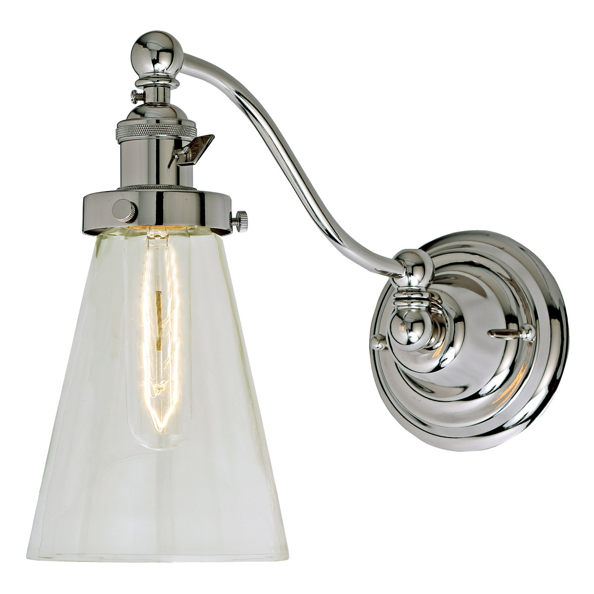 Soho Barclay 13 inch 100 watt Polished Nickel Swing Arm Wall Sconce Wall Light in Clear Glass, Half Swing