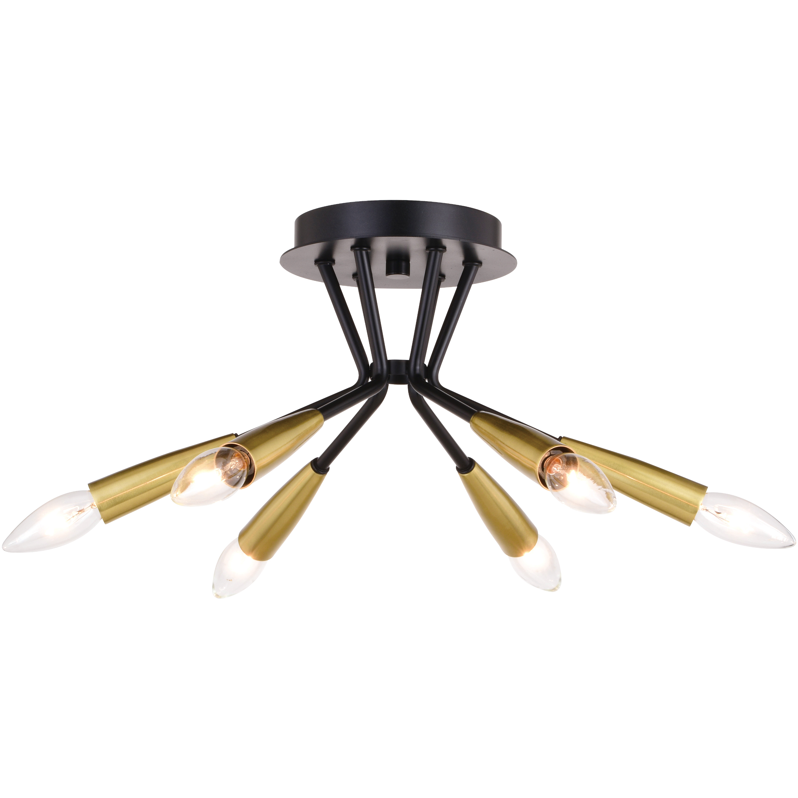 Ellis LED 16.25 inch Matte Black and Satin Brass Semi-Flush Mount Ceiling Light