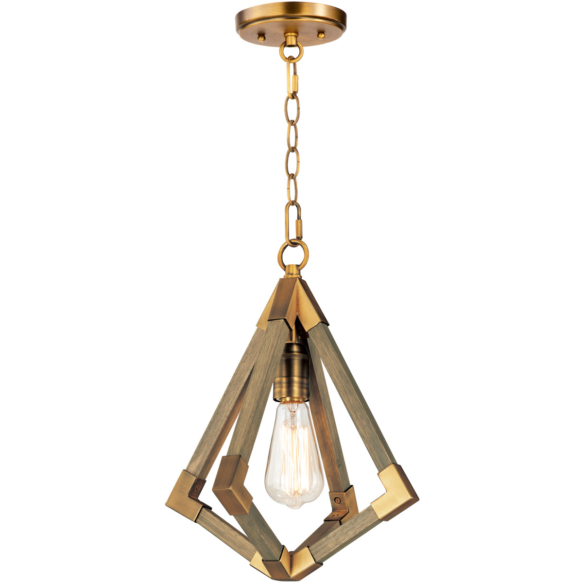 Vector 1 Light 12 inch Weathered Oak/Antique Brass Single Pendant Ceiling Light