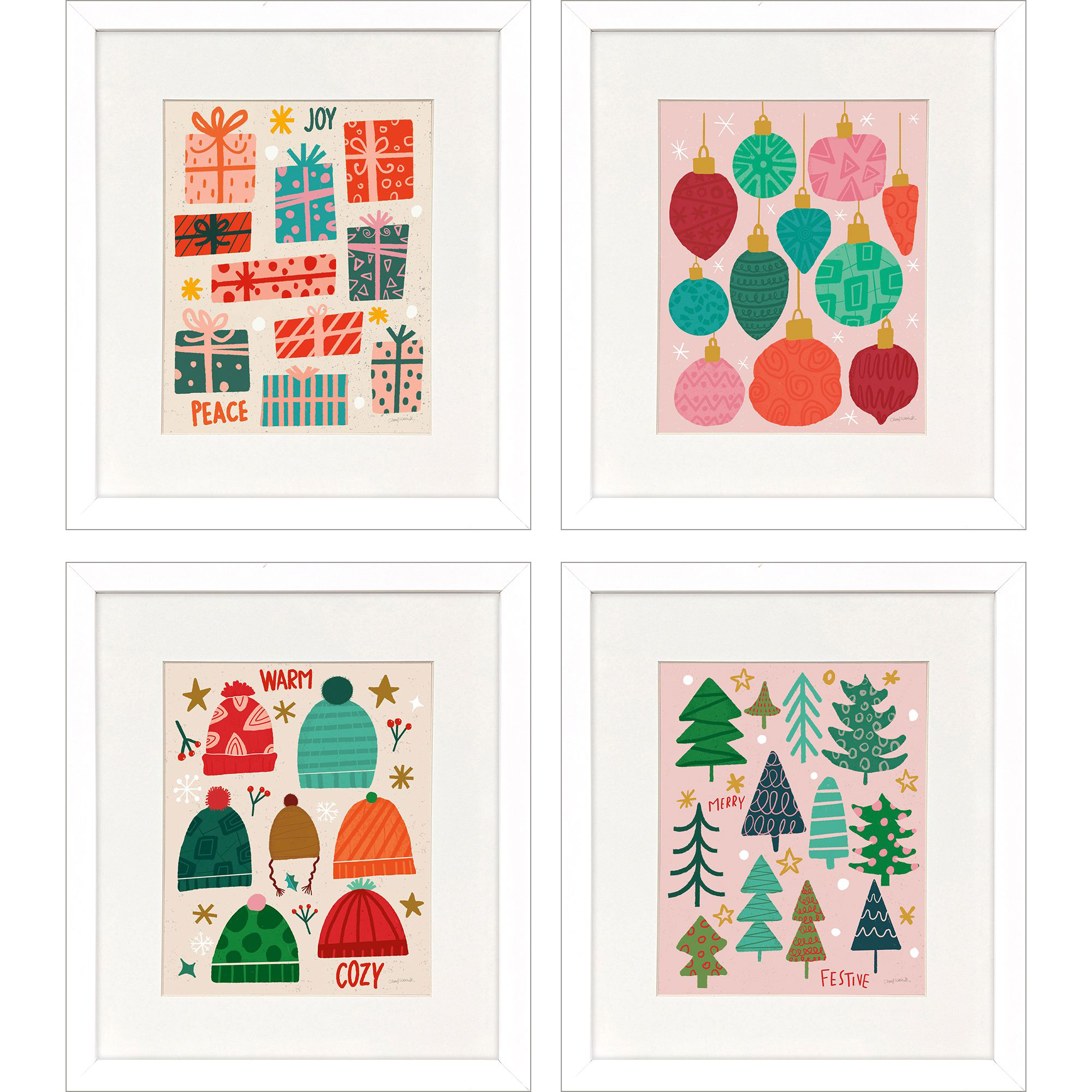 Winter Fun Pink and Multi and Green and Red Framed Art, Propac