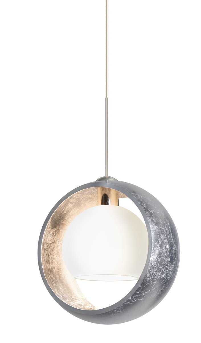 Pogo LED Satin Nickel Pendant Ceiling Light in Silver and Opal Matte Glass