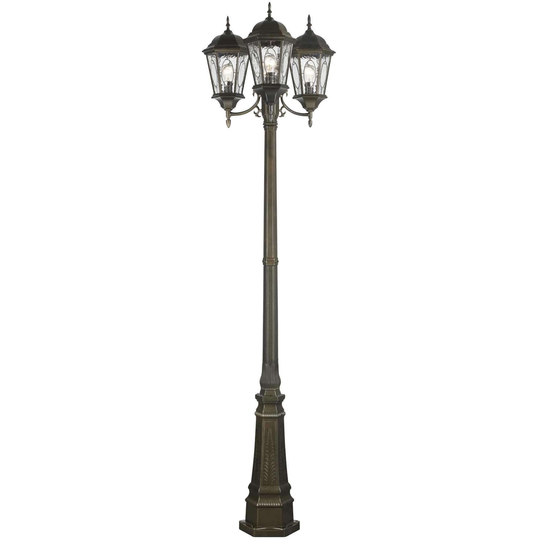Villa Nueva 3 Light 96 inch Black Bronze Outdoor Pole Light in Brown 