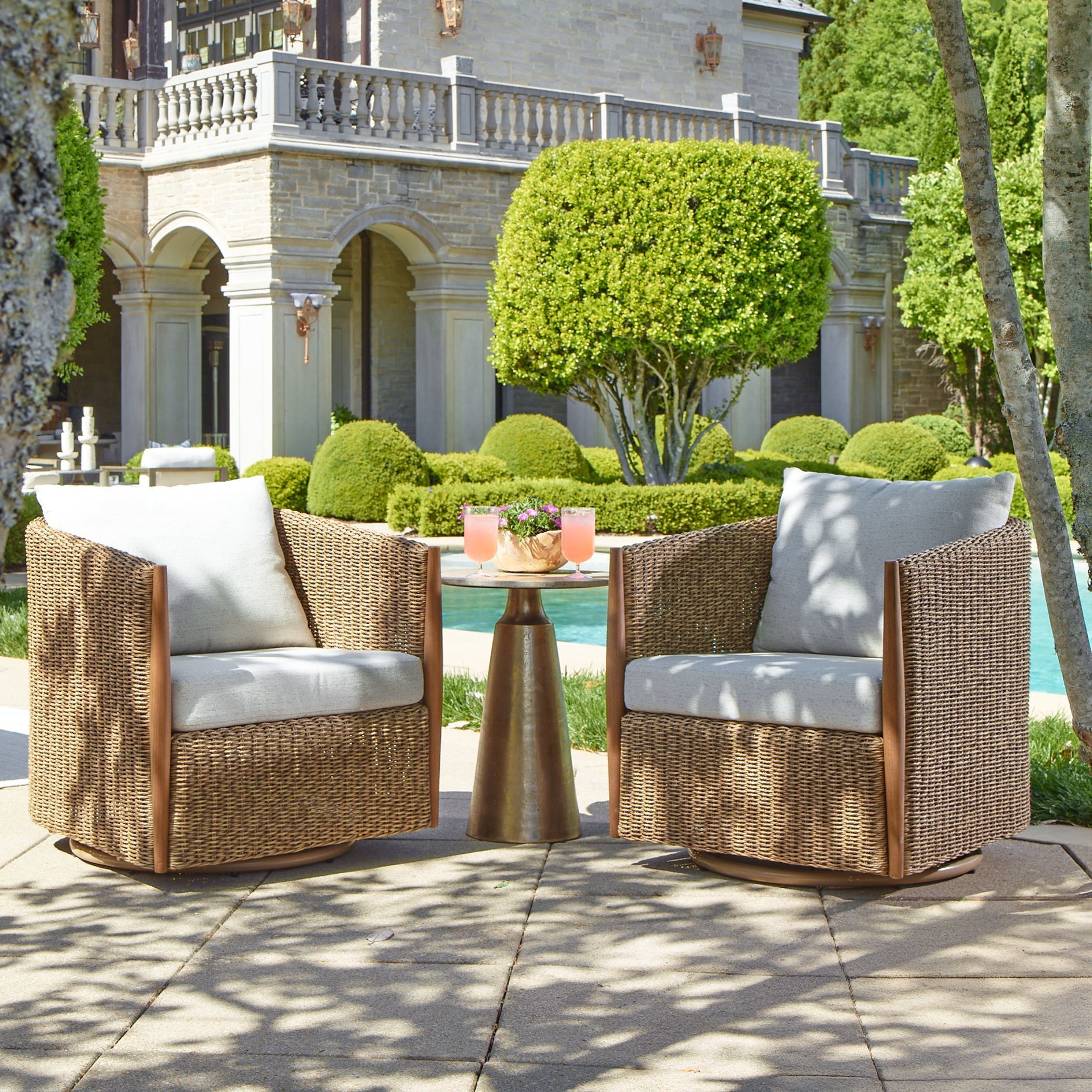 Cala Golden Flax and Weathered Driftwood and Oatmeal Outdoor Swivel Rocking Chair