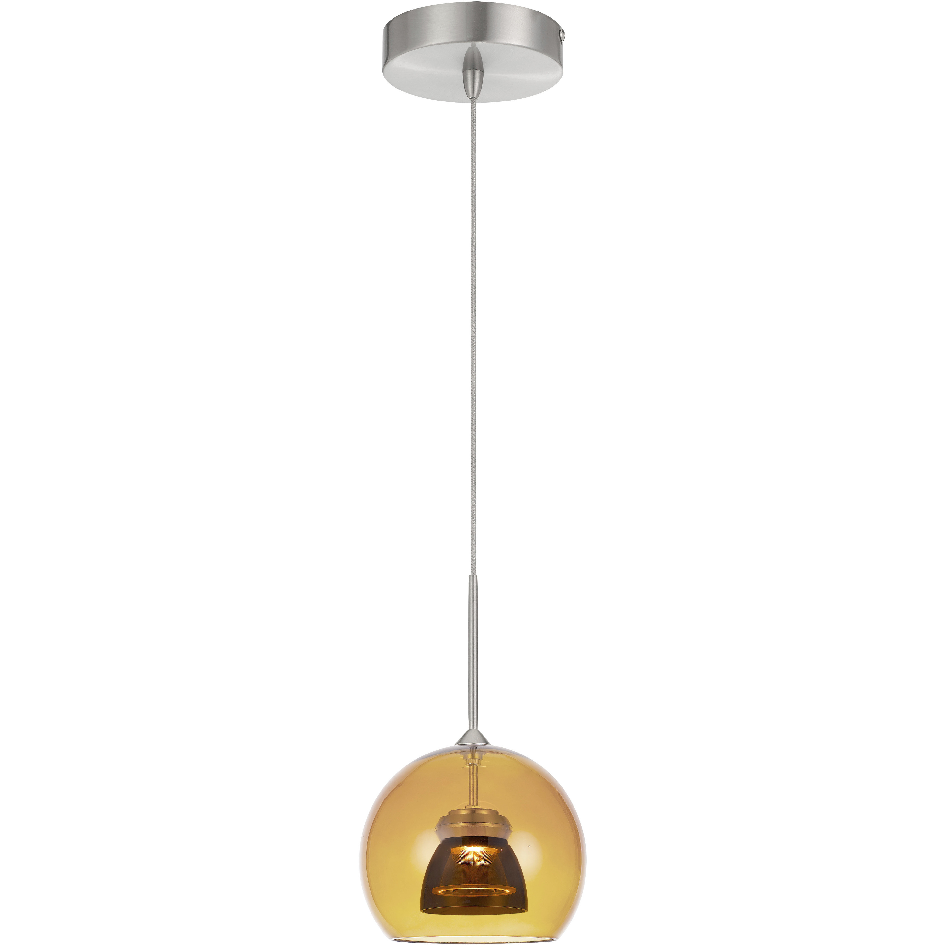 Double Glass LED 6 inch Amber/Smoke Mini Pendant Ceiling Light in Smoke Glass