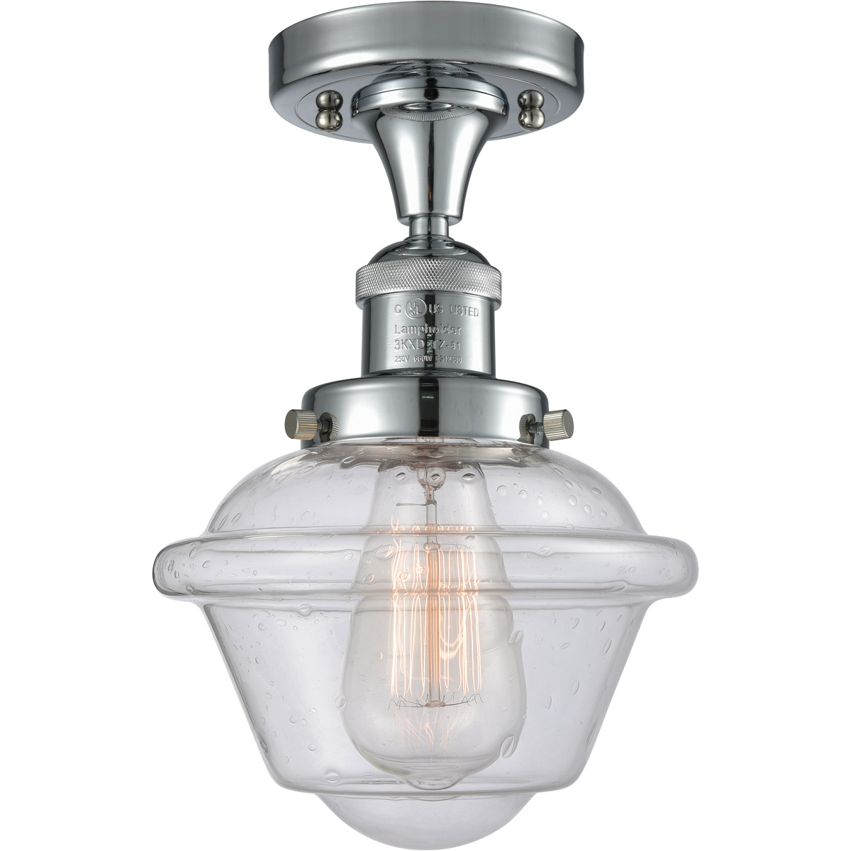 Franklin Restoration Small Oxford LED 7.5 inch Polished Chrome Semi-Flush Mount Ceiling Light in Seedy Glass, Franklin Restoration