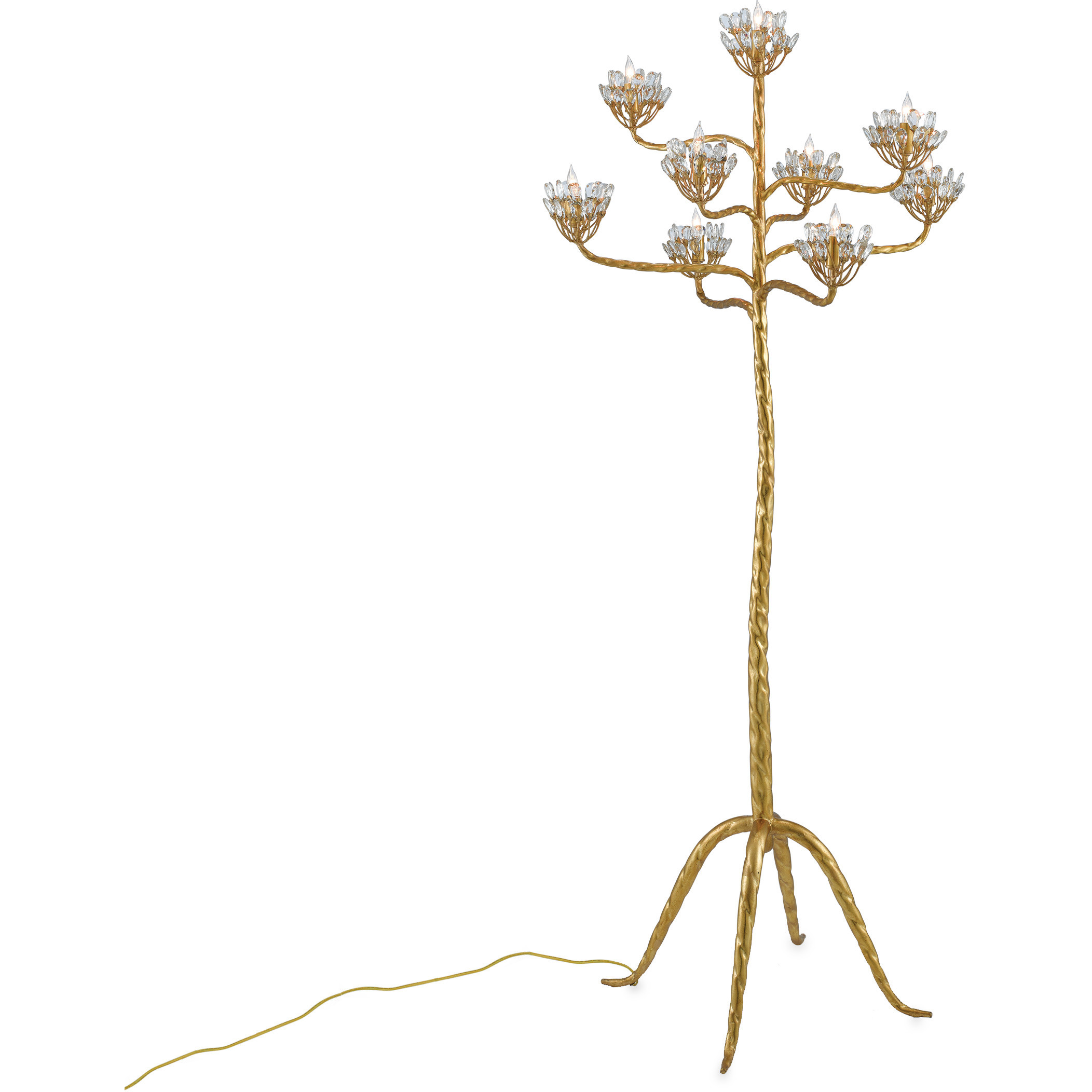 Agave Americana 72 inch 60 watt Clear and Dark Contemporary Gold Leaf Floor Candelabra Portable Light, Marjorie Skouras Collection