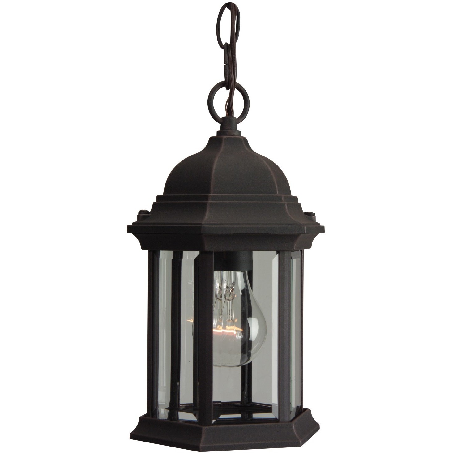 Hex Style 1 Light 6.5 inch Rust Outdoor Pendant in Clear Glass, Medium