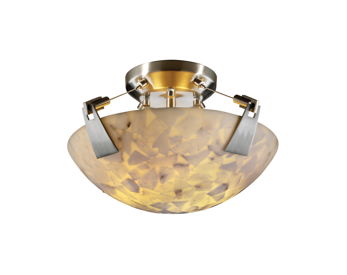 Alabaster Rocks LED 16 inch Brushed Nickel Semi-Flush Ceiling Light in Round Bowl, 2000 Lm LED
