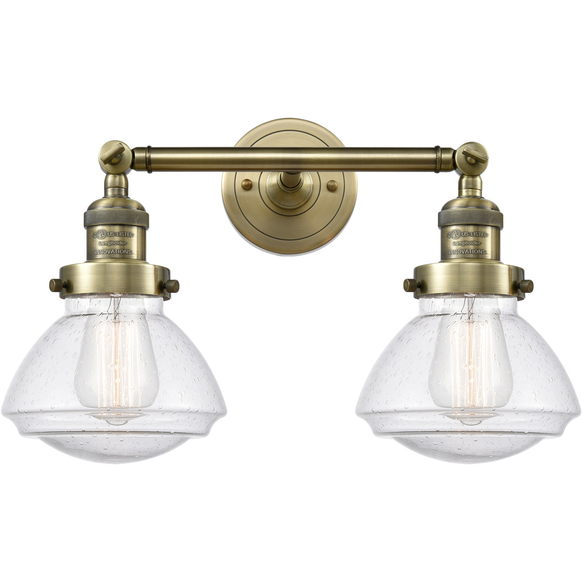 Franklin Restoration Olean 2 Light 17 inch Antique Brass Bath Vanity Light Wall Light in Incandescent, Seedy Glass, Franklin Restoration
