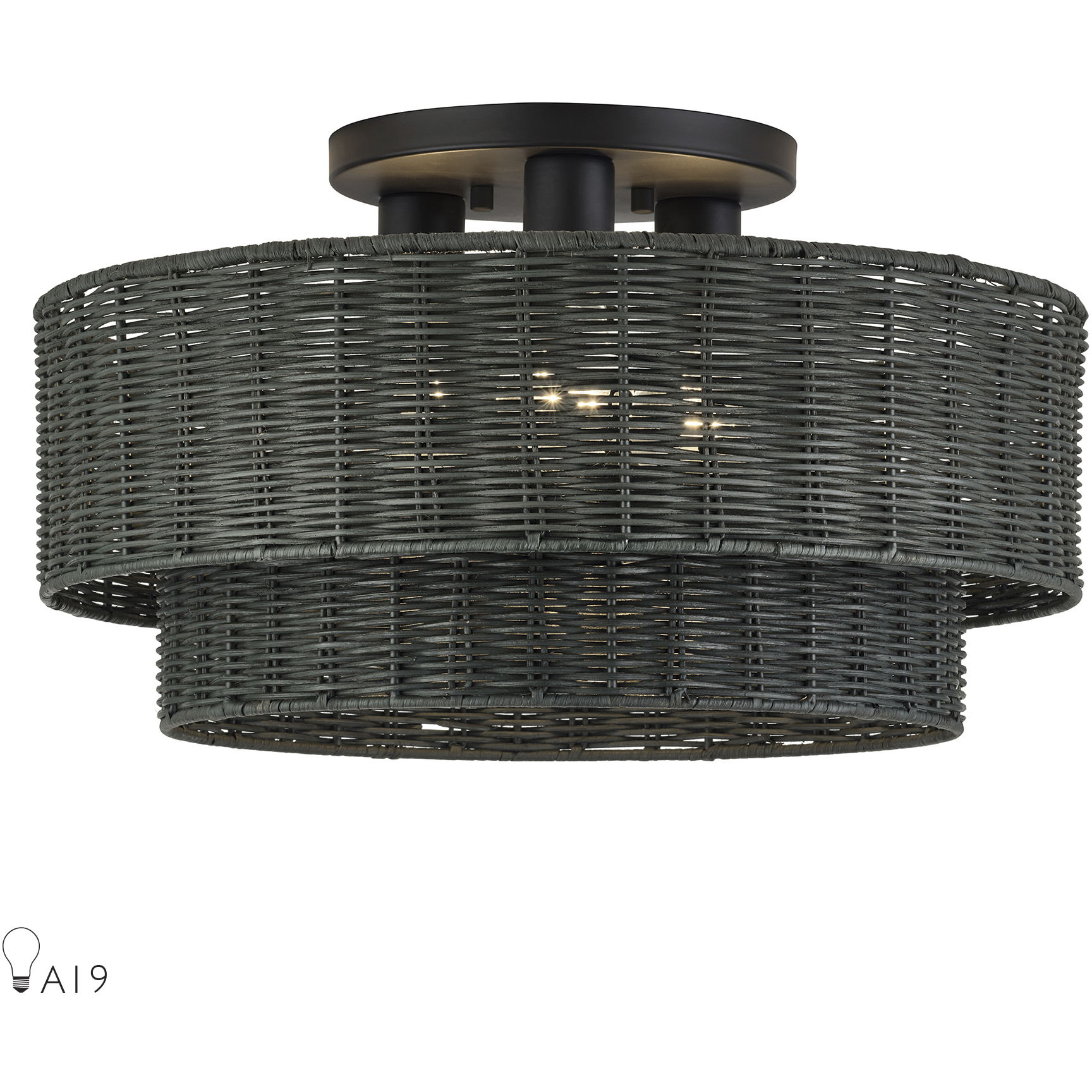Weavington 3 Light 18 inch Black Large Semi-Flush Ceiling Light, Large