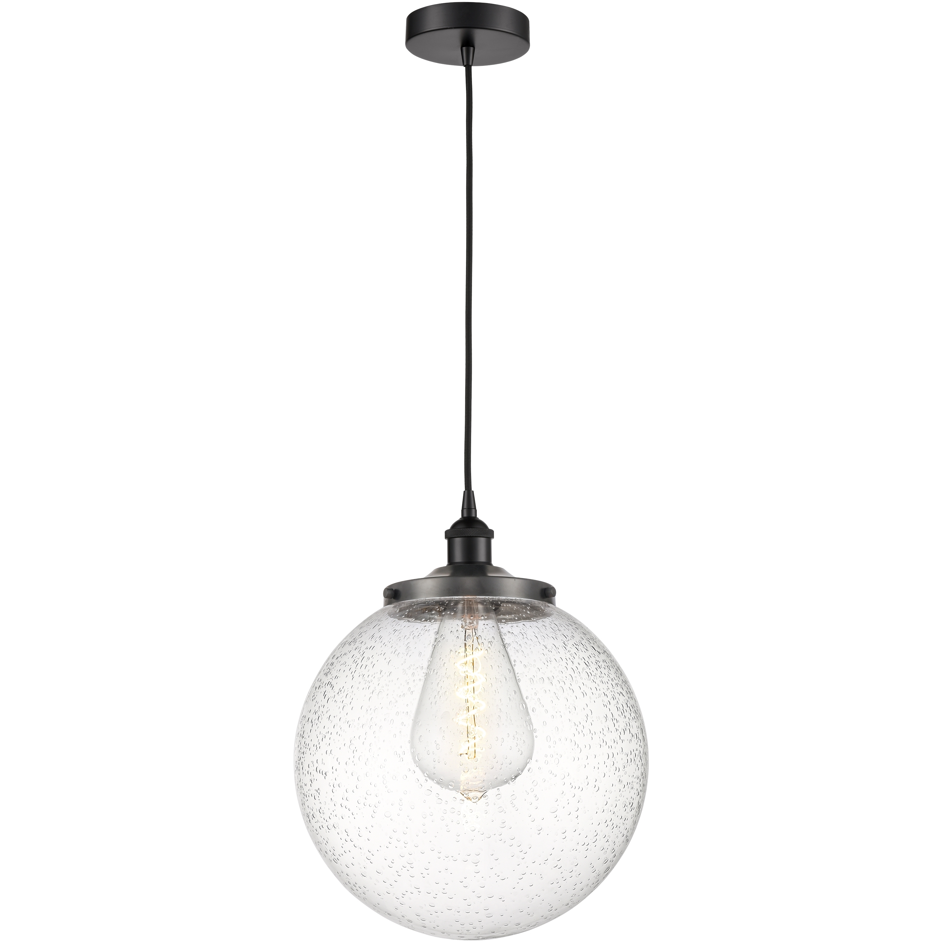 Beacon 1 Light 13.75 inch Matte Black Mini Pendant Ceiling Light in Seedy Glass