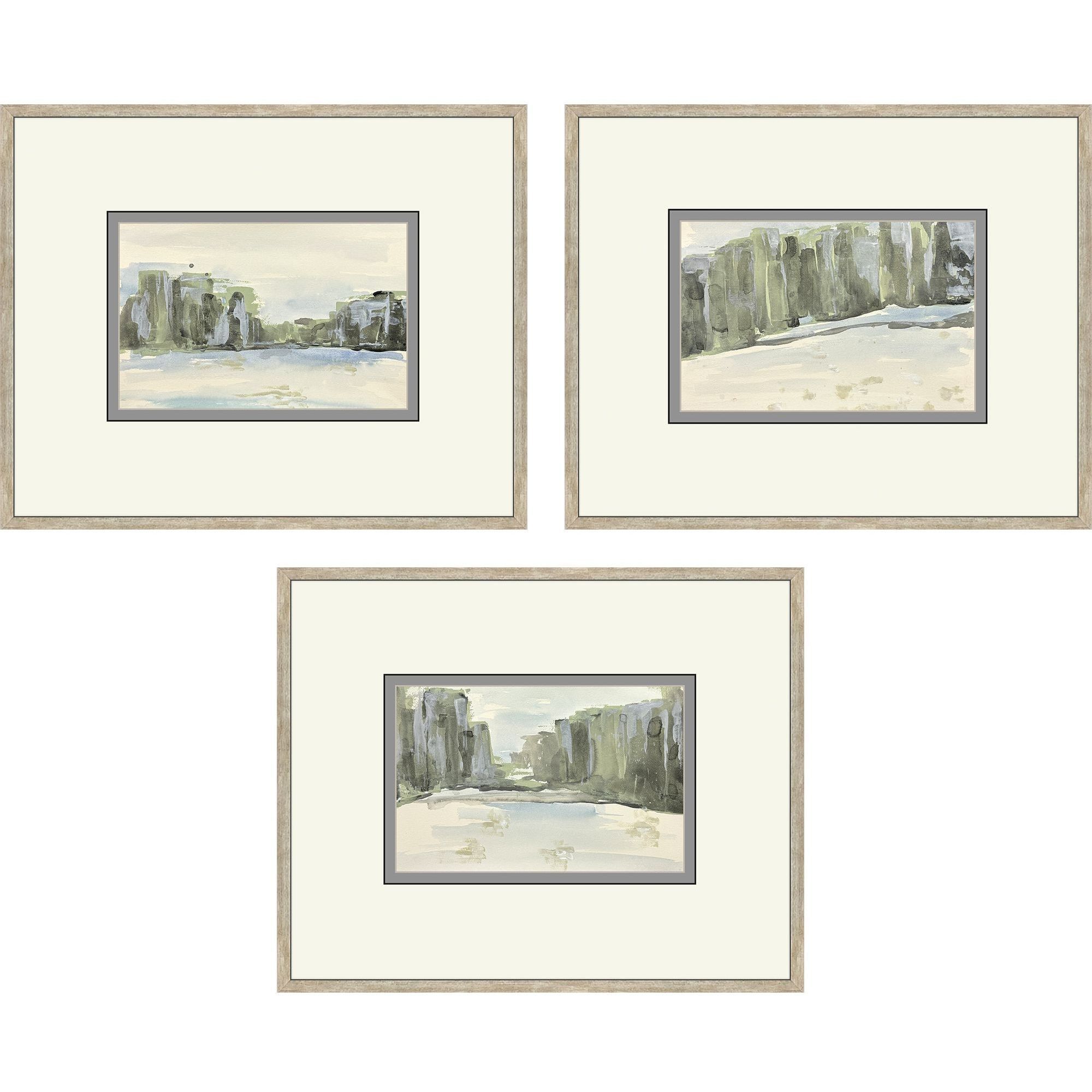 Distant Landscape Green and Blue and Black and White Framed Art