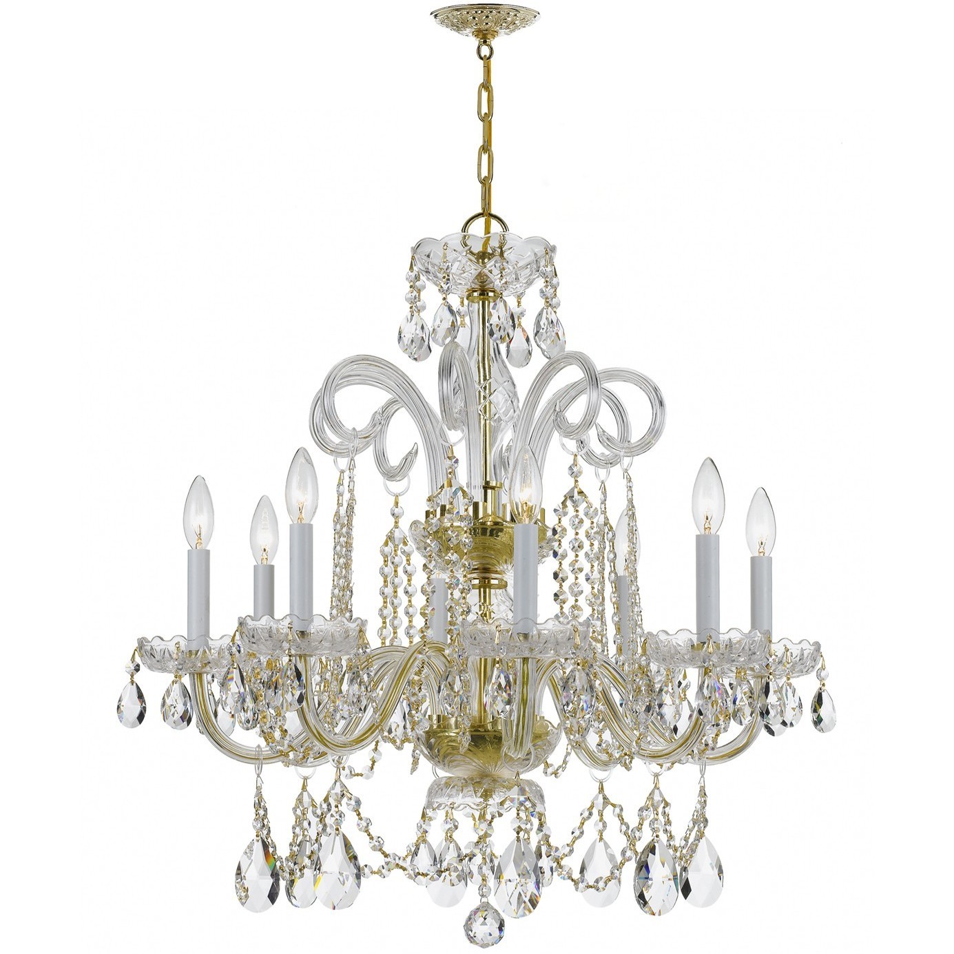 Traditional Crystal 8 Light 27 inch Polished Brass Chandelier Ceiling Light in Clear Hand Cut