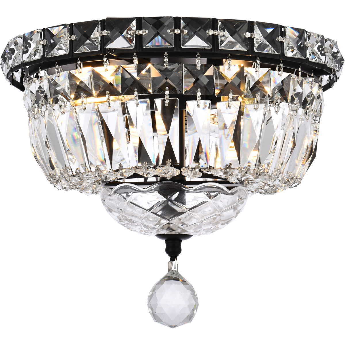 Tranquil 4 Light 10 inch Black and Clear Flush Mount Ceiling Light in Royal Cut