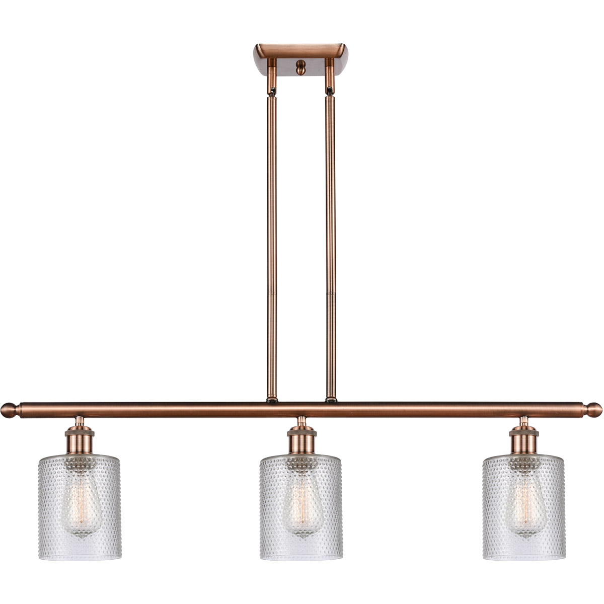Ballston Cobbleskill 3 Light 36 inch Antique Copper Island Light Ceiling Light in Clear Glass, Ballston