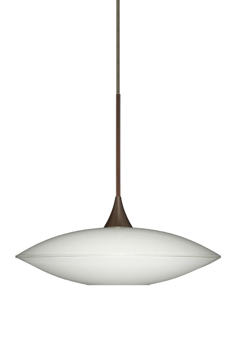 Spazio LED Bronze Pendant Ceiling Light in Opal Glossy Glass
