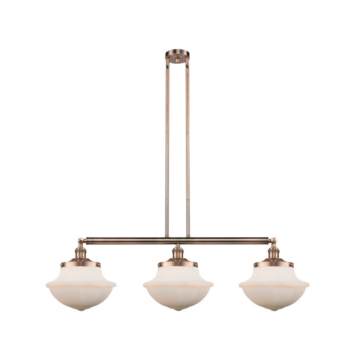 Franklin Restoration Large Oxford 3 Light 42 inch Antique Copper Island Light Ceiling Light in Matte White Glass, Franklin Restoration