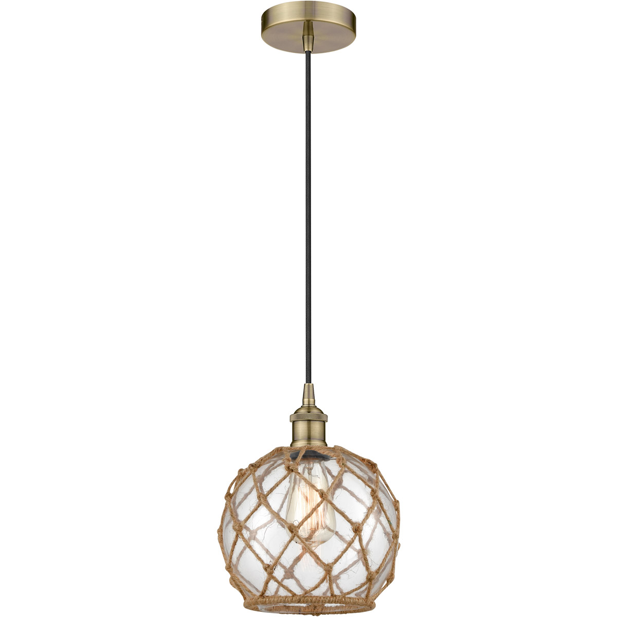 Edison Farmhouse Rope LED 8 inch Antique Brass Mini Pendant Ceiling Light