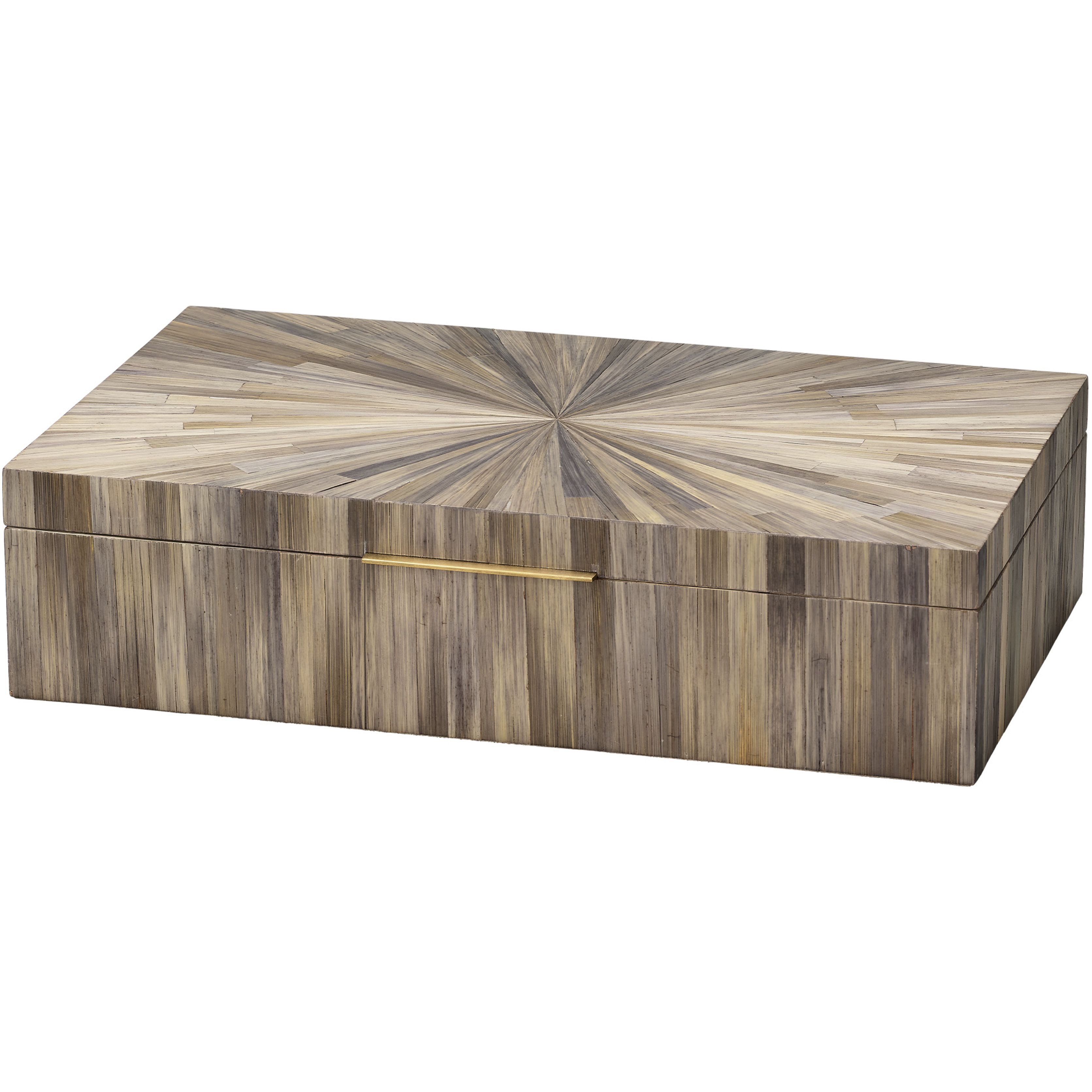 Palm 14.25 inch Grey Straw and Antique Brass Marquetry Box