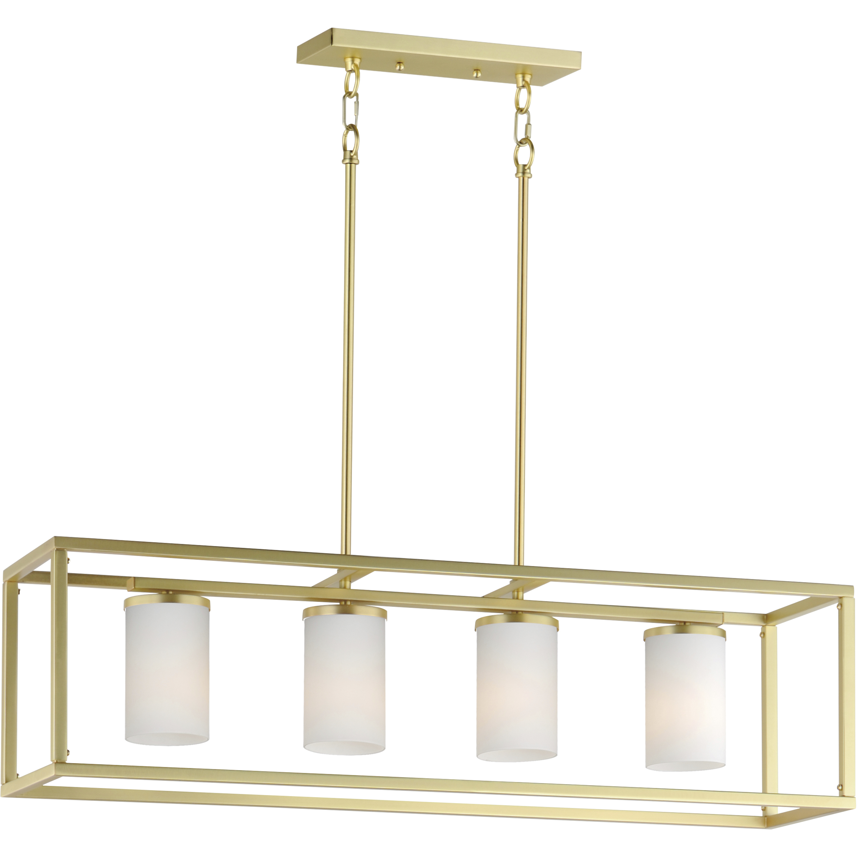 Lateral 4 Light 36 inch Satin Brass Linear Pendant Ceiling Light in Satin White