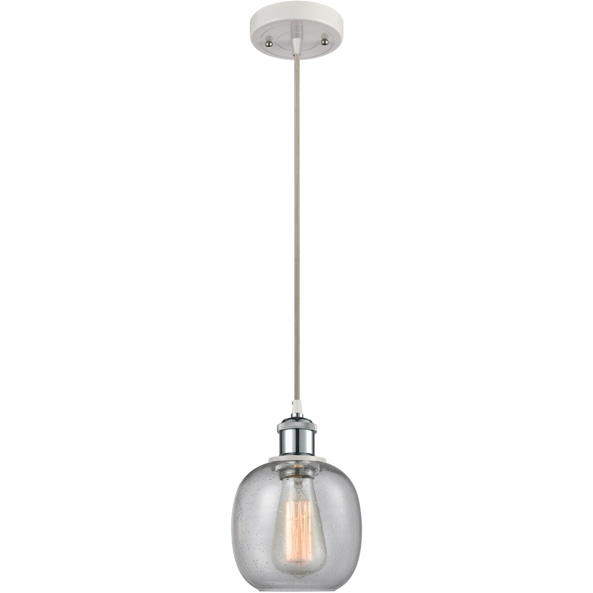 Ballston Belfast LED 6 inch White and Polished Chrome Mini Pendant Ceiling Light in Seedy Glass, Ballston