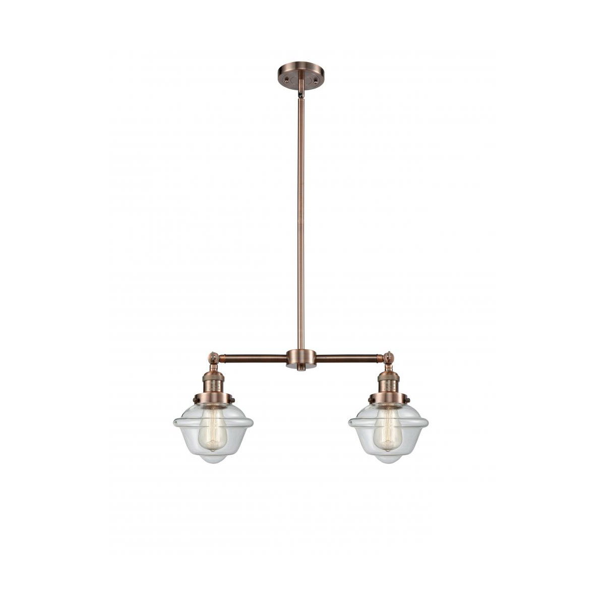 Franklin Restoration Small Oxford 2 Light 24 inch Antique Copper Chandelier Ceiling Light in Clear Glass, Franklin Restoration