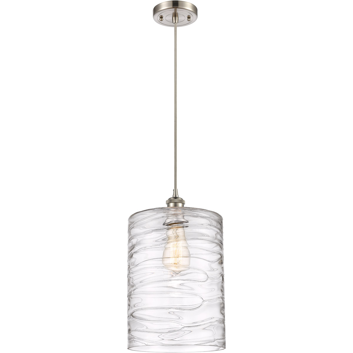 Ballston Cobbleskill LED 9 inch Brushed Satin Nickel Mini Pendant Ceiling Light in Silver, Deco Swirl Glass