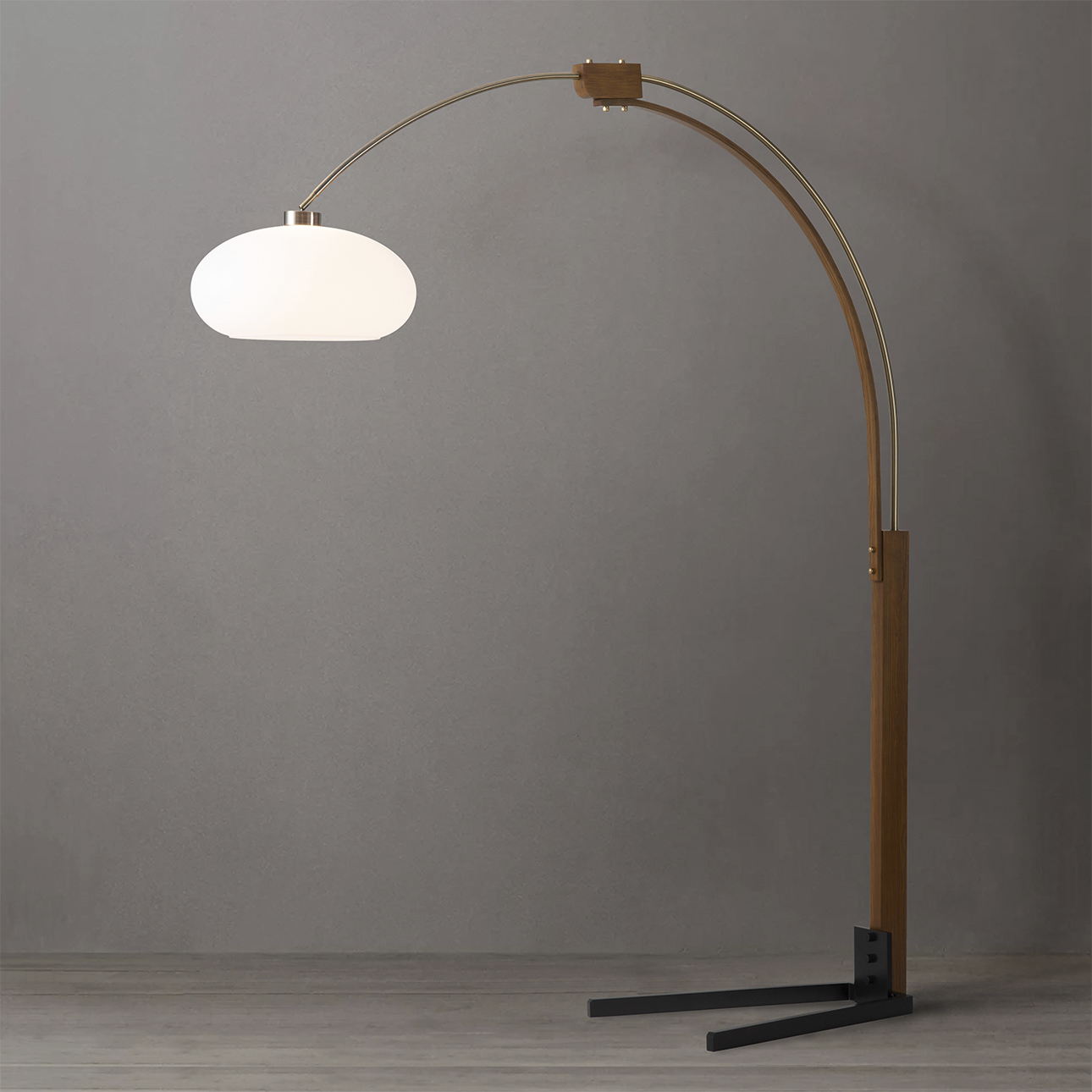 Morelli 85 inch 9 watt Weathered Brass and Walnut with Black Arc Floor Lamp Portable Light