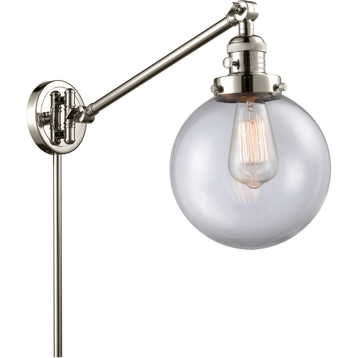 Large Beacon 21 inch 3.50 watt Polished Nickel Swing Arm Wall Light, Franklin Restoration