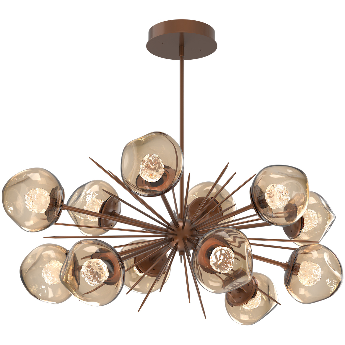 Luna LED Burnished Bronze Linear Pendant Ceiling Light in 3000K LED, Floret Inner - Bronze Outer